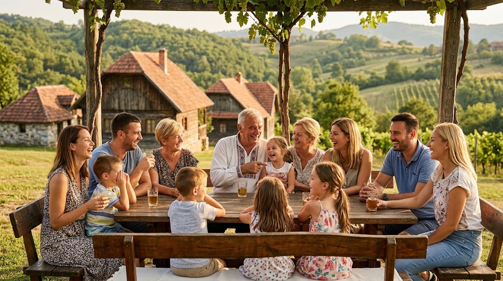 Srećna porodica na raspustu u Srbiji